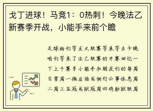 戈丁进球！马竞1：0热刺！今晚法乙新赛季开战，小能手来前个瞻