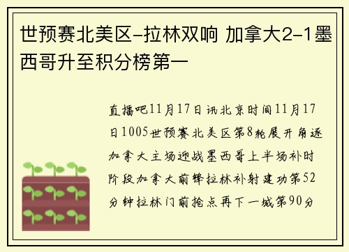 世预赛北美区-拉林双响 加拿大2-1墨西哥升至积分榜第一